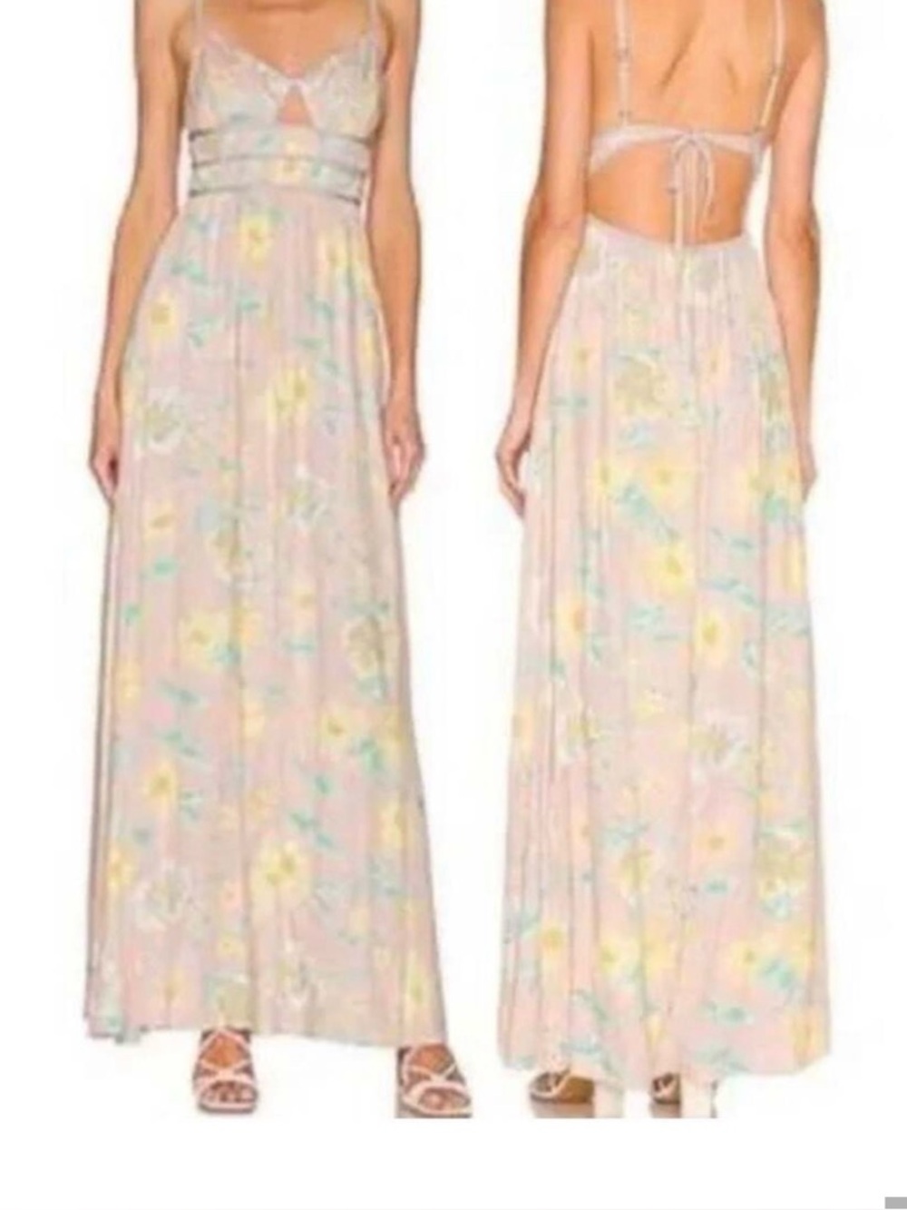 Free People Wisteria Pastel Floral Printed Cutouts Maxi Dress